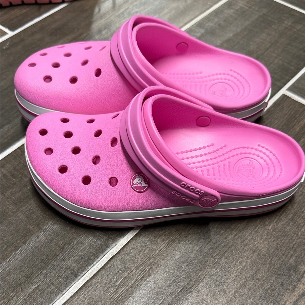 CROCS Kids Pink Classic Clog with White & Gray Trim